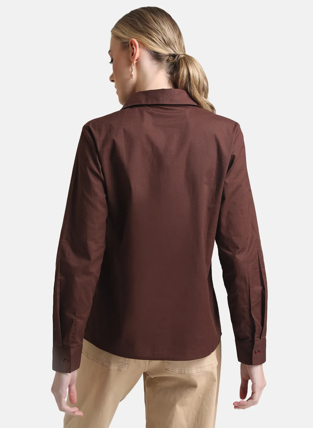 Kazo Brown Boxy Shirt With Embellishment