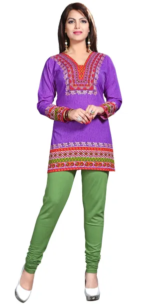 Kurti Top Short Tunic Womens Printed Blouse India Clothing (Purple)