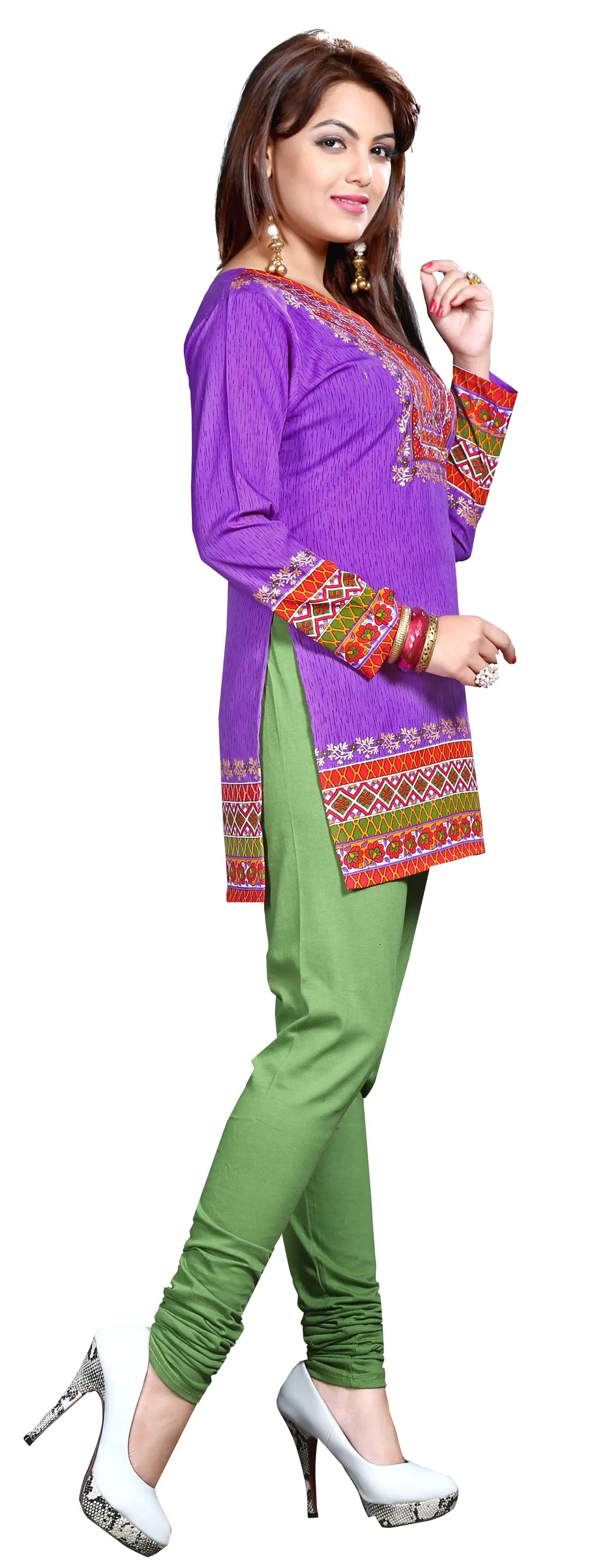 Kurti Top Short Tunic Womens Printed Blouse India Clothing (Purple)