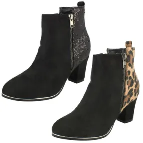 Ladies Spot On Stylish Zip Up Small Heeled Boot