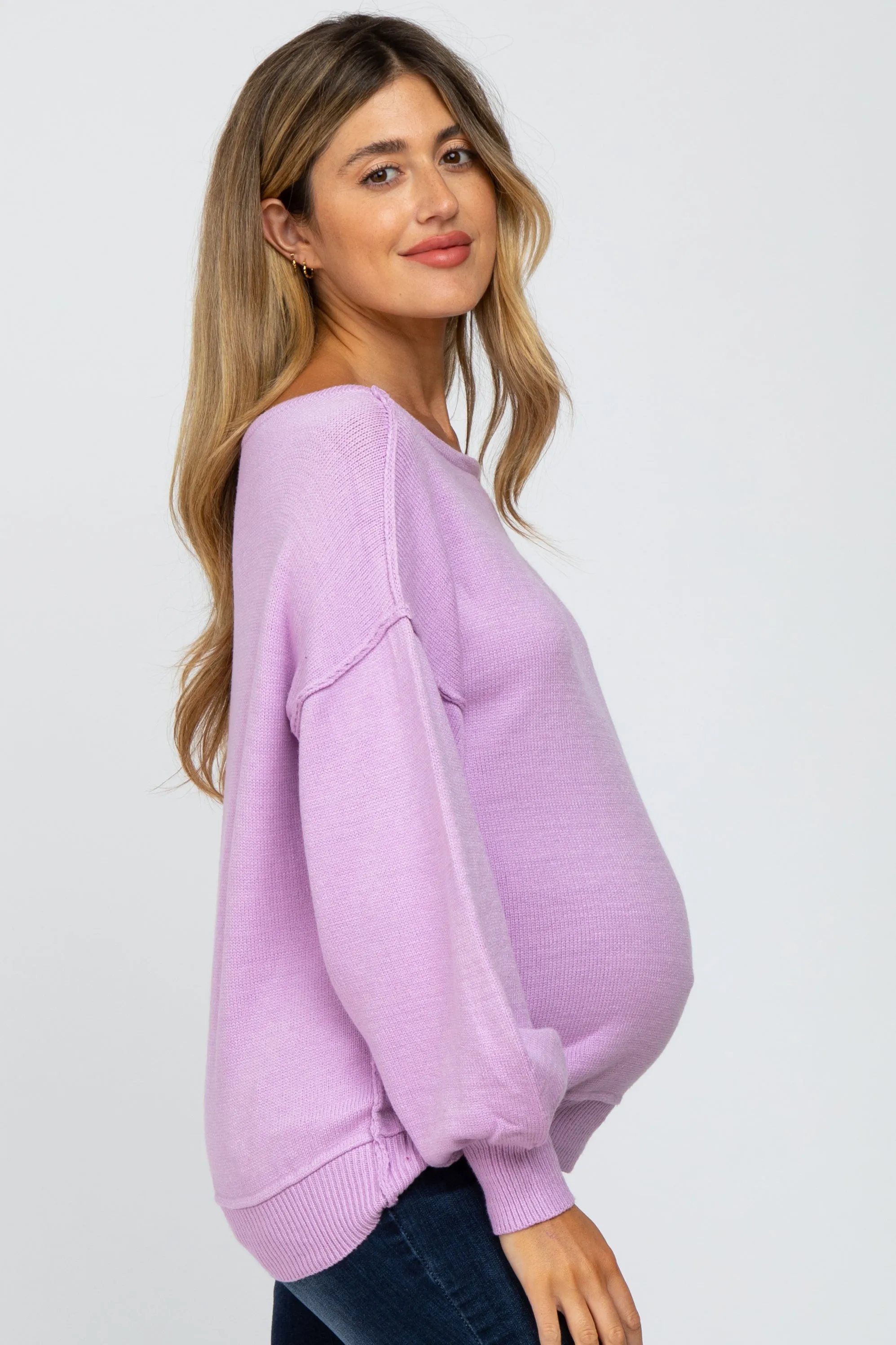 Lavender Boat Neck Bubble Sleeve Maternity Sweater