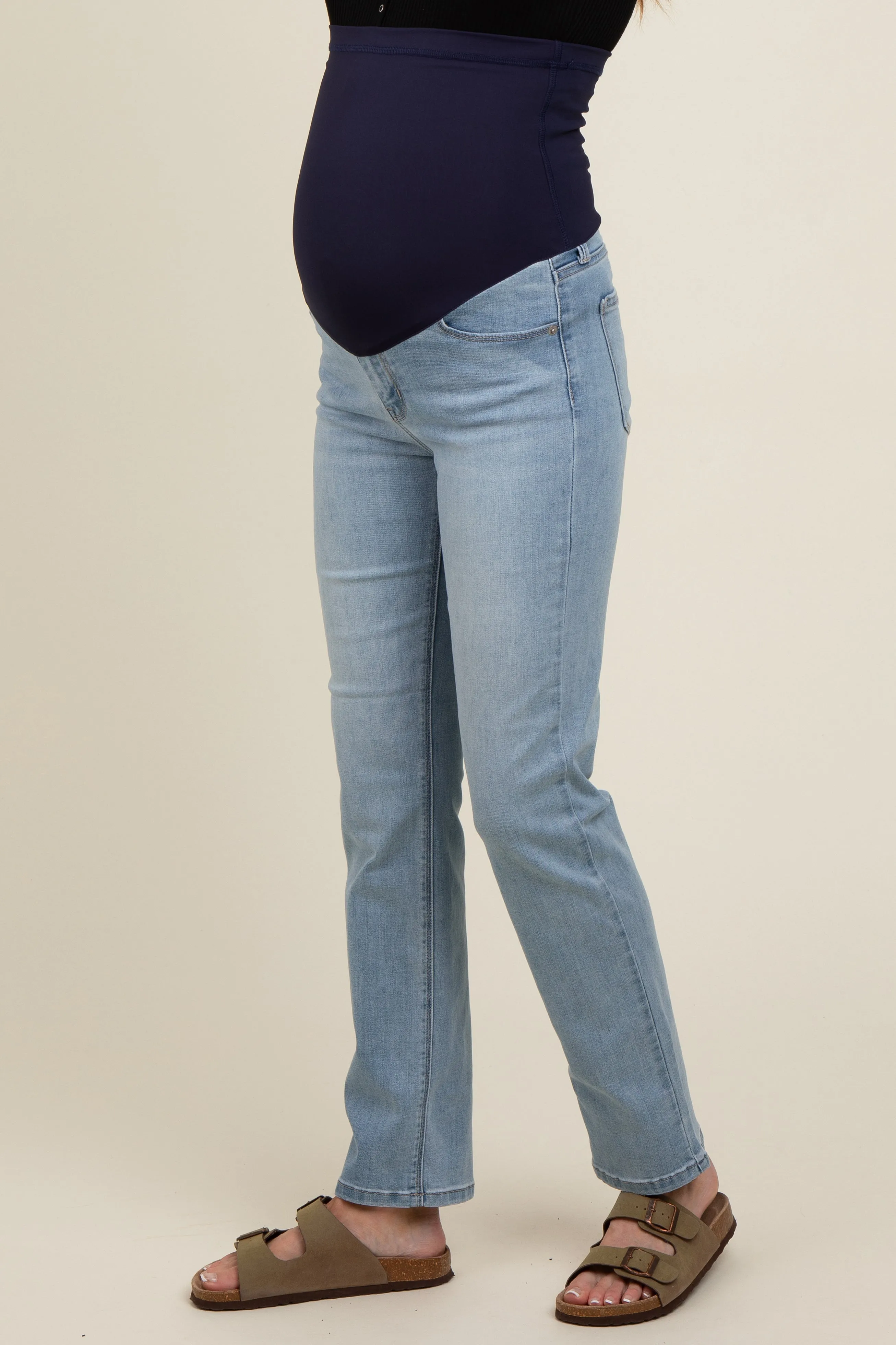 Light Blue Basic Maternity Slim Straight Leg Jeans