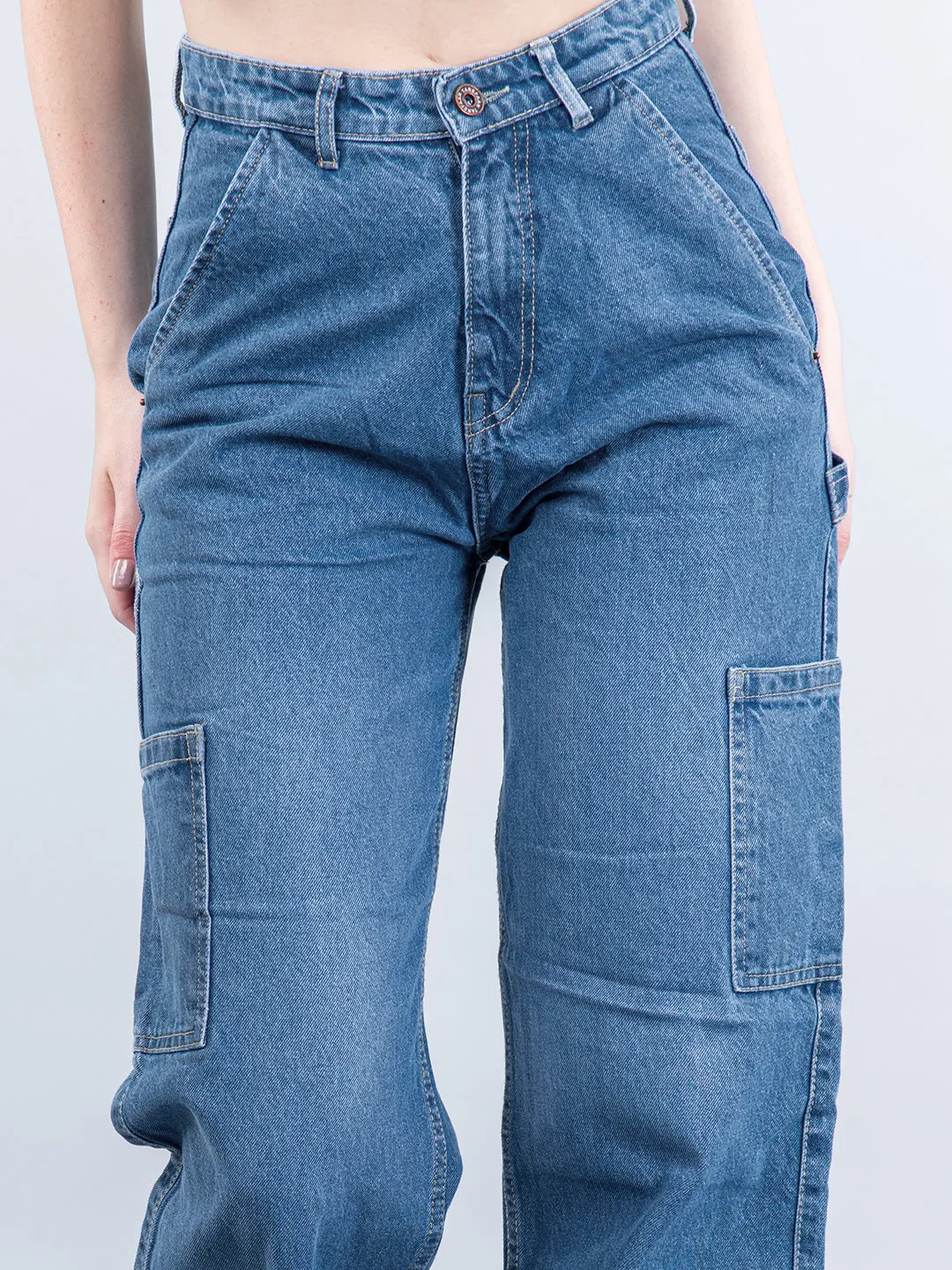 Light Blue Cargo Jeans For Women