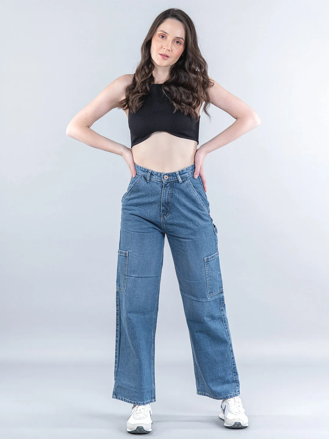 Light Blue Cargo Jeans For Women