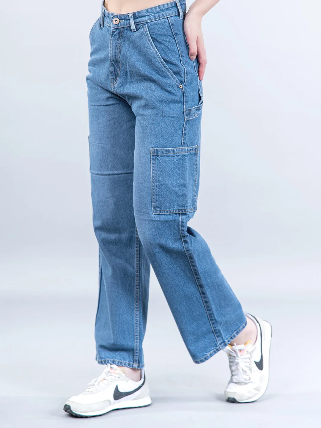 Light Blue Cargo Jeans For Women