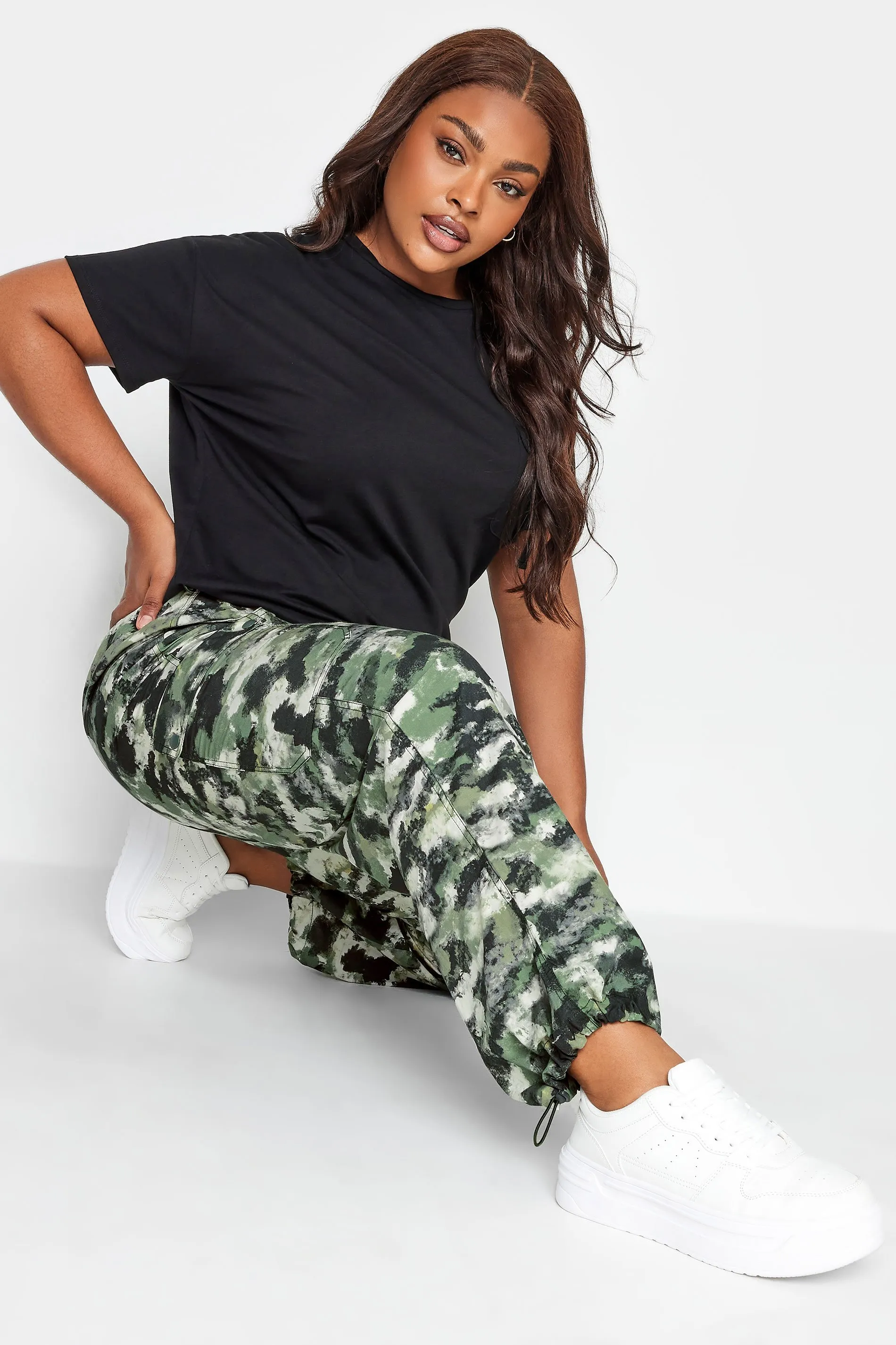 LIMITED COLLECTION Curve Green Smudged Camo Print Cargo Trousers