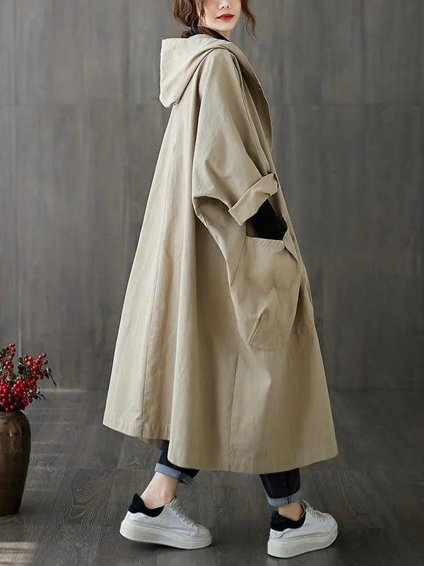 Loose Big Pocket Hooded Long Coat