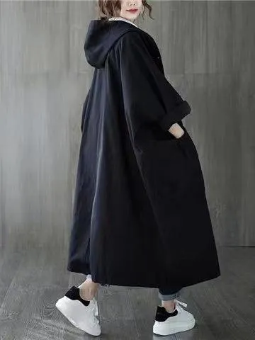 Loose Big Pocket Hooded Long Coat