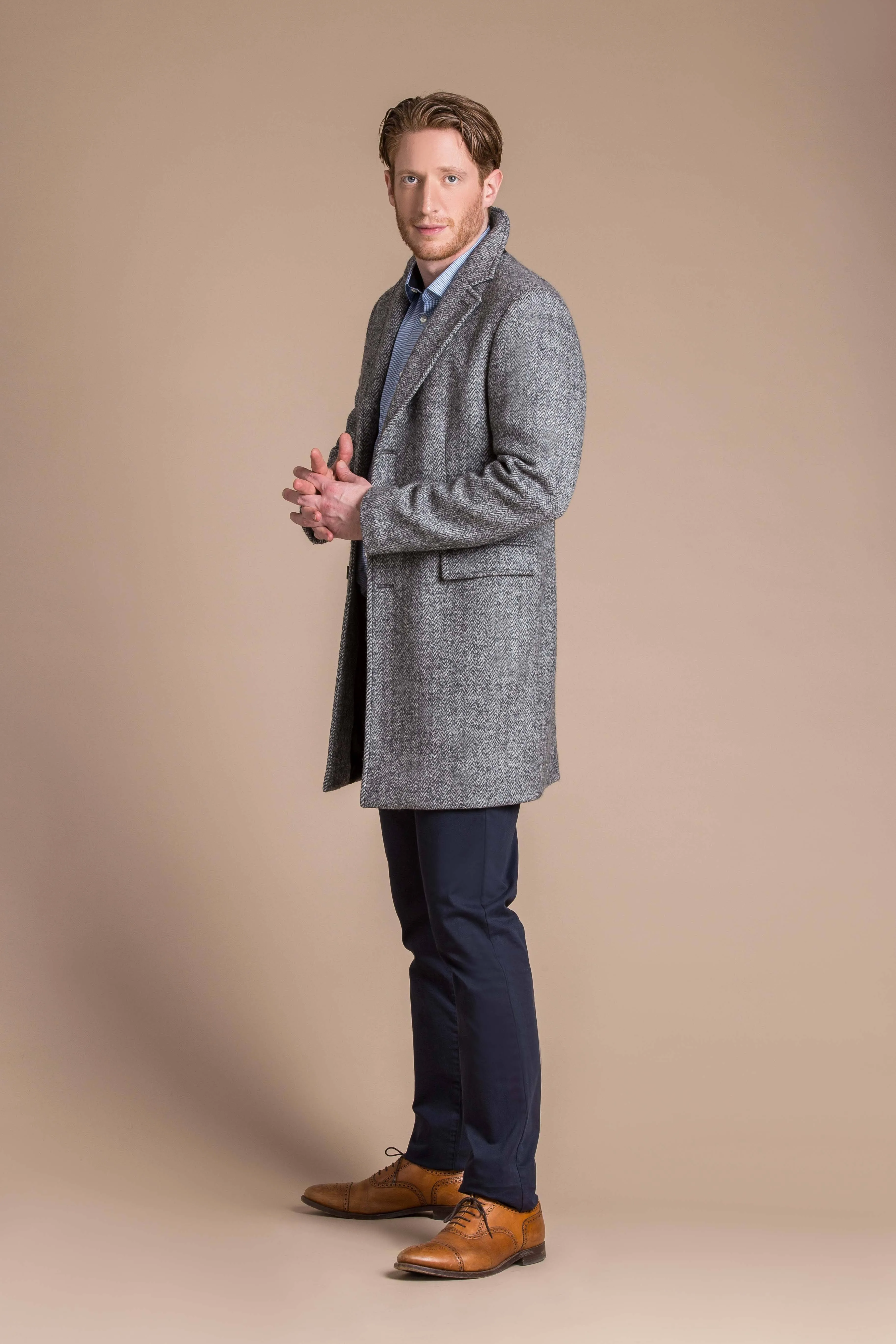 Louis - Pure Italian Wool Herringbone Weave Overcoat