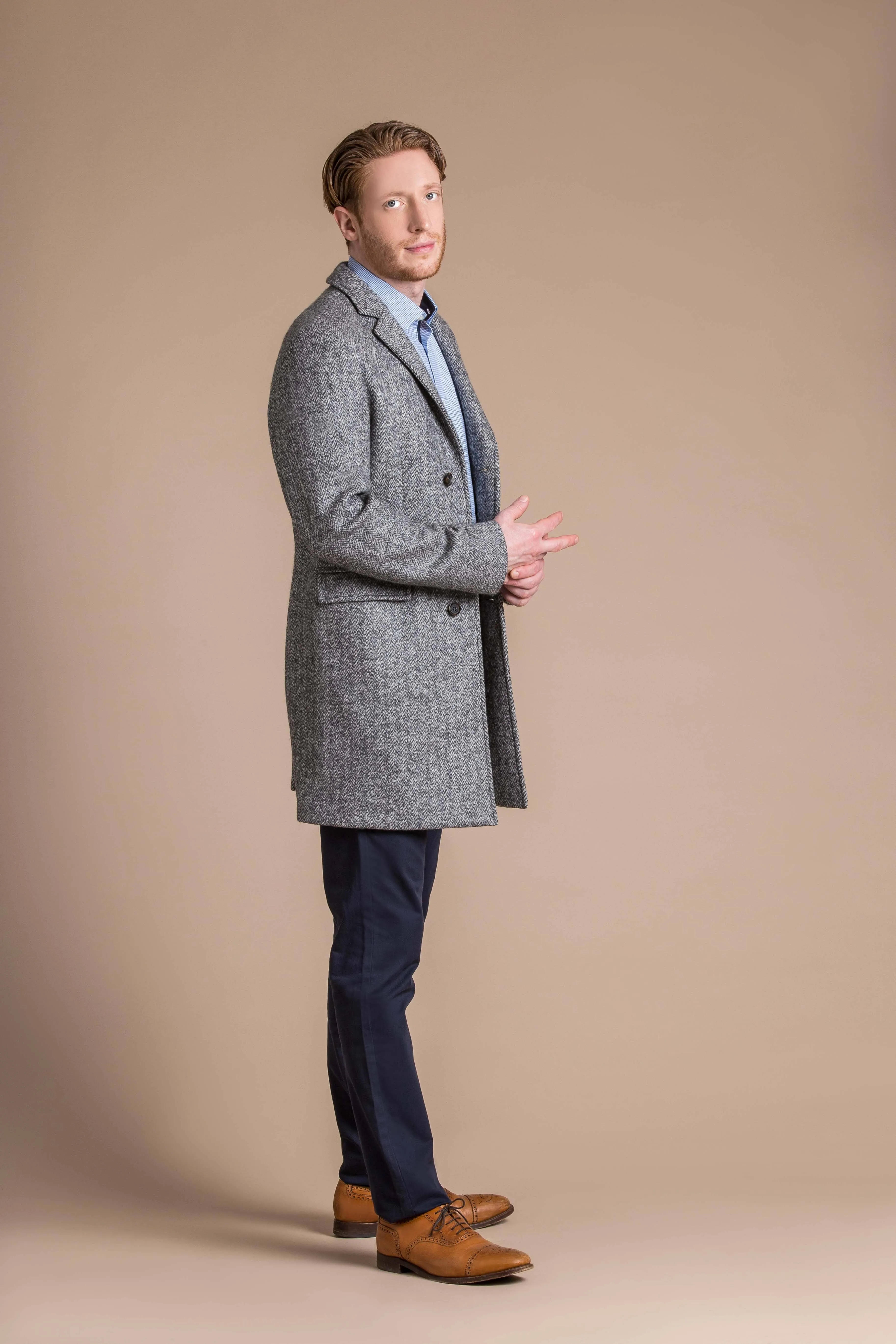 Louis - Pure Italian Wool Herringbone Weave Overcoat