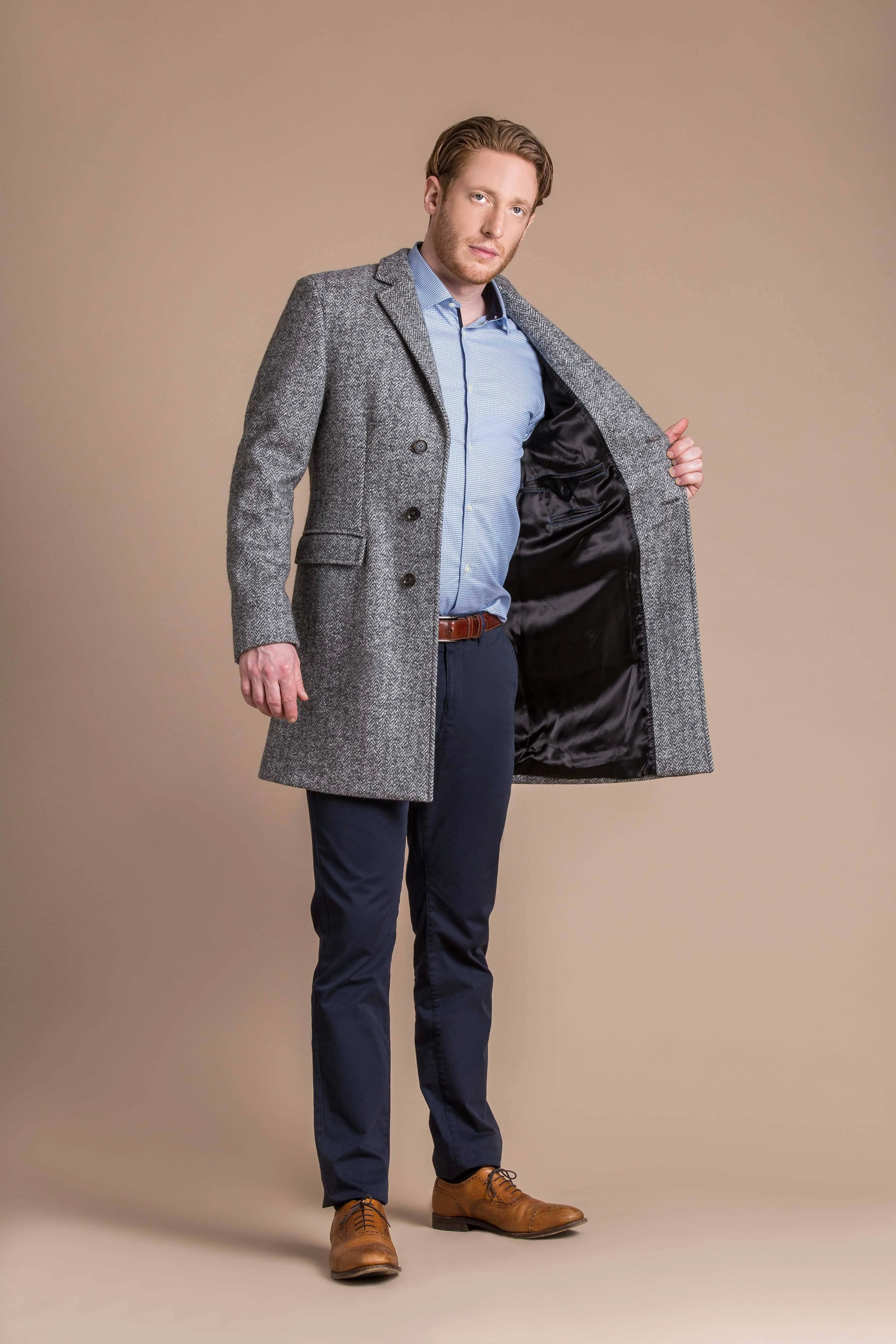 Louis - Pure Italian Wool Herringbone Weave Overcoat