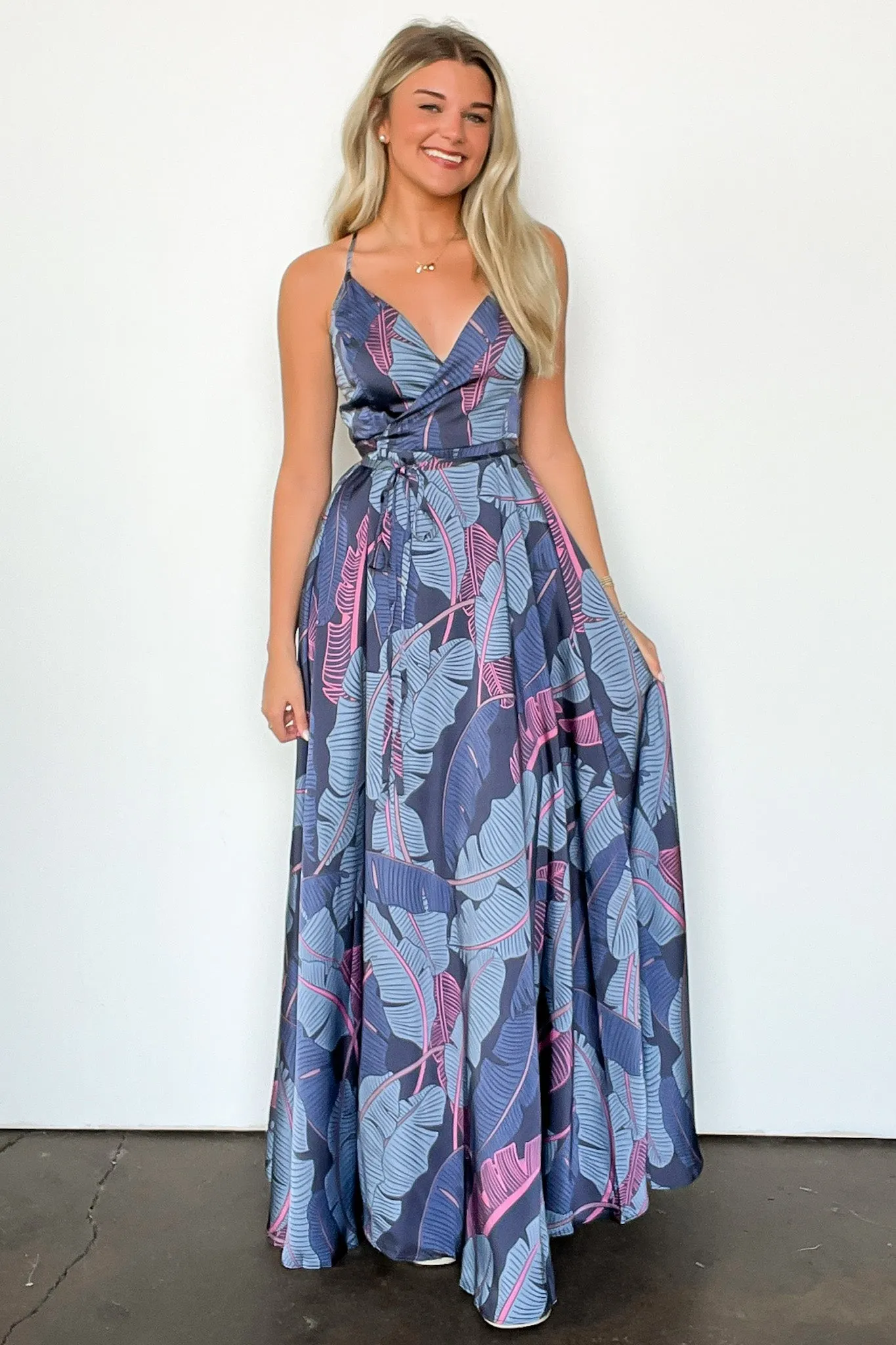 Lovely Mindset Leaf Print Wrap Maxi Dress