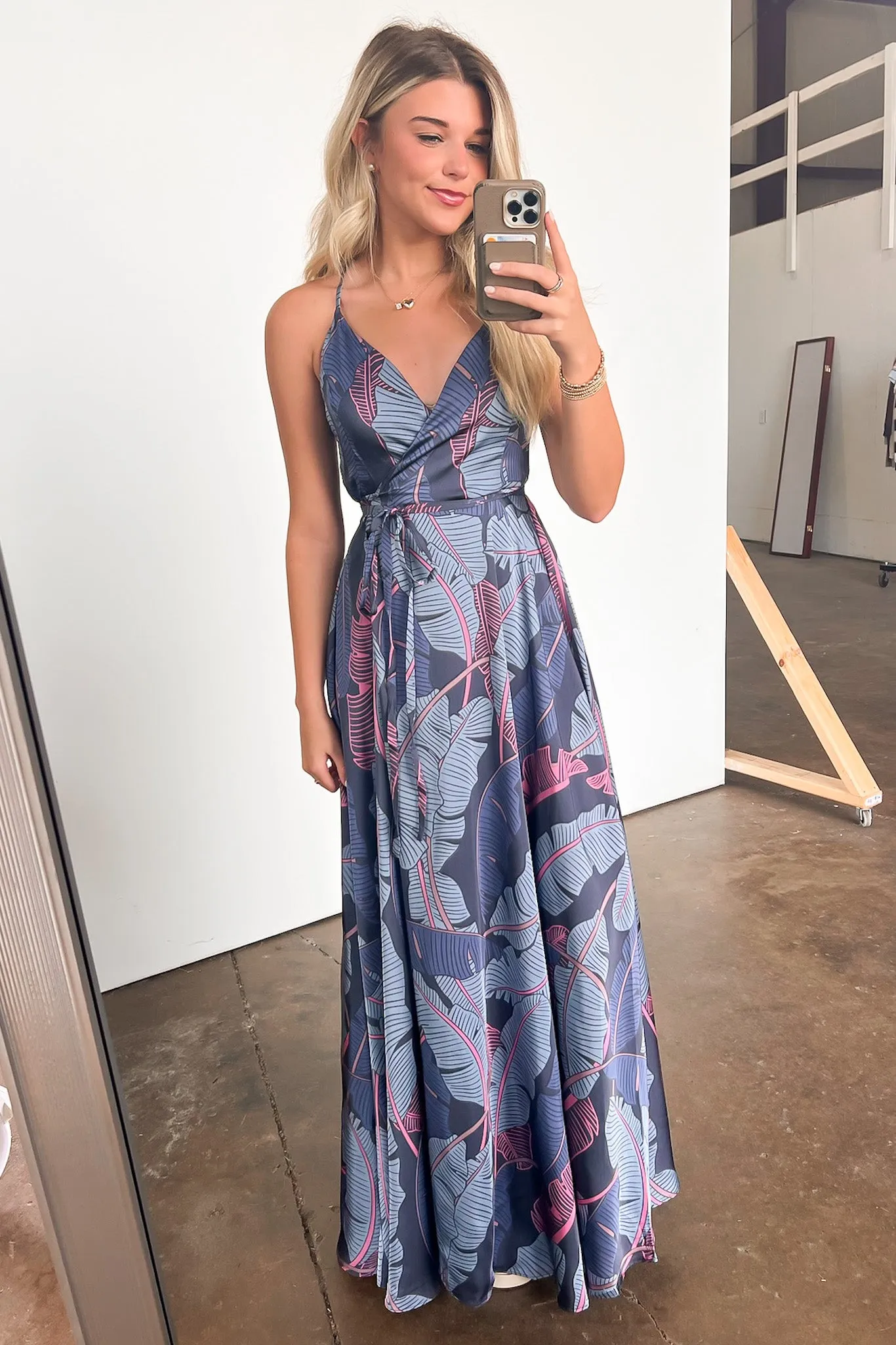 Lovely Mindset Leaf Print Wrap Maxi Dress