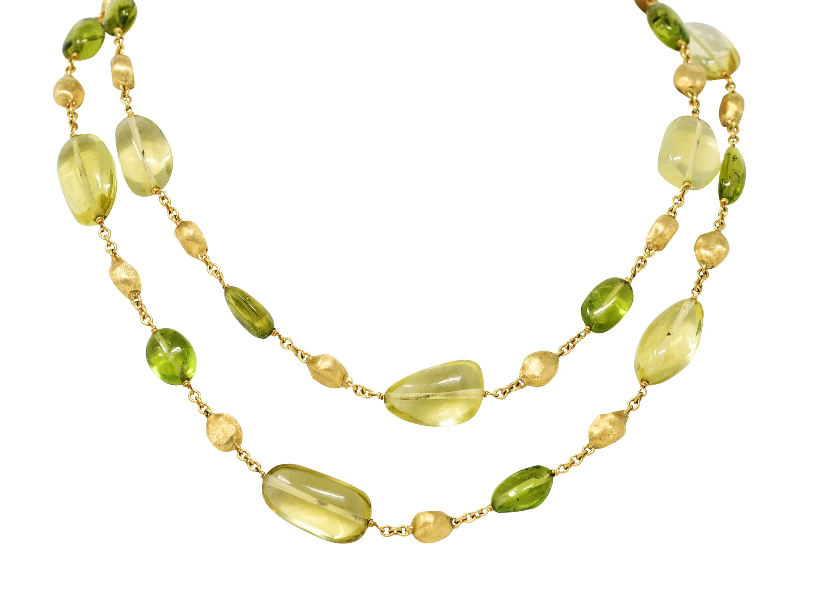 Marco Bicego Peridot Lemon Quartz 18 Karat Gold Gemstone Station Necklace