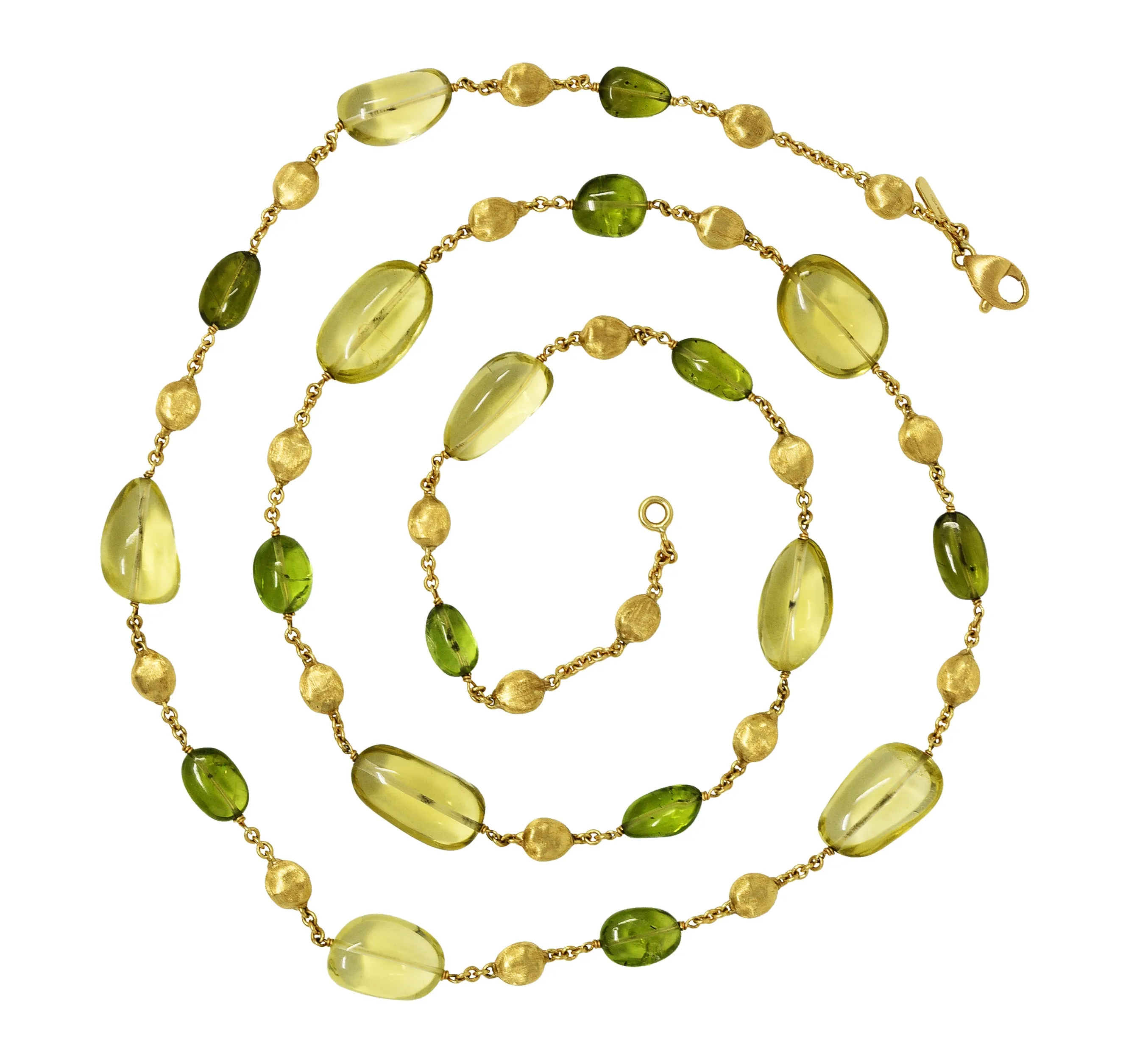 Marco Bicego Peridot Lemon Quartz 18 Karat Gold Gemstone Station Necklace