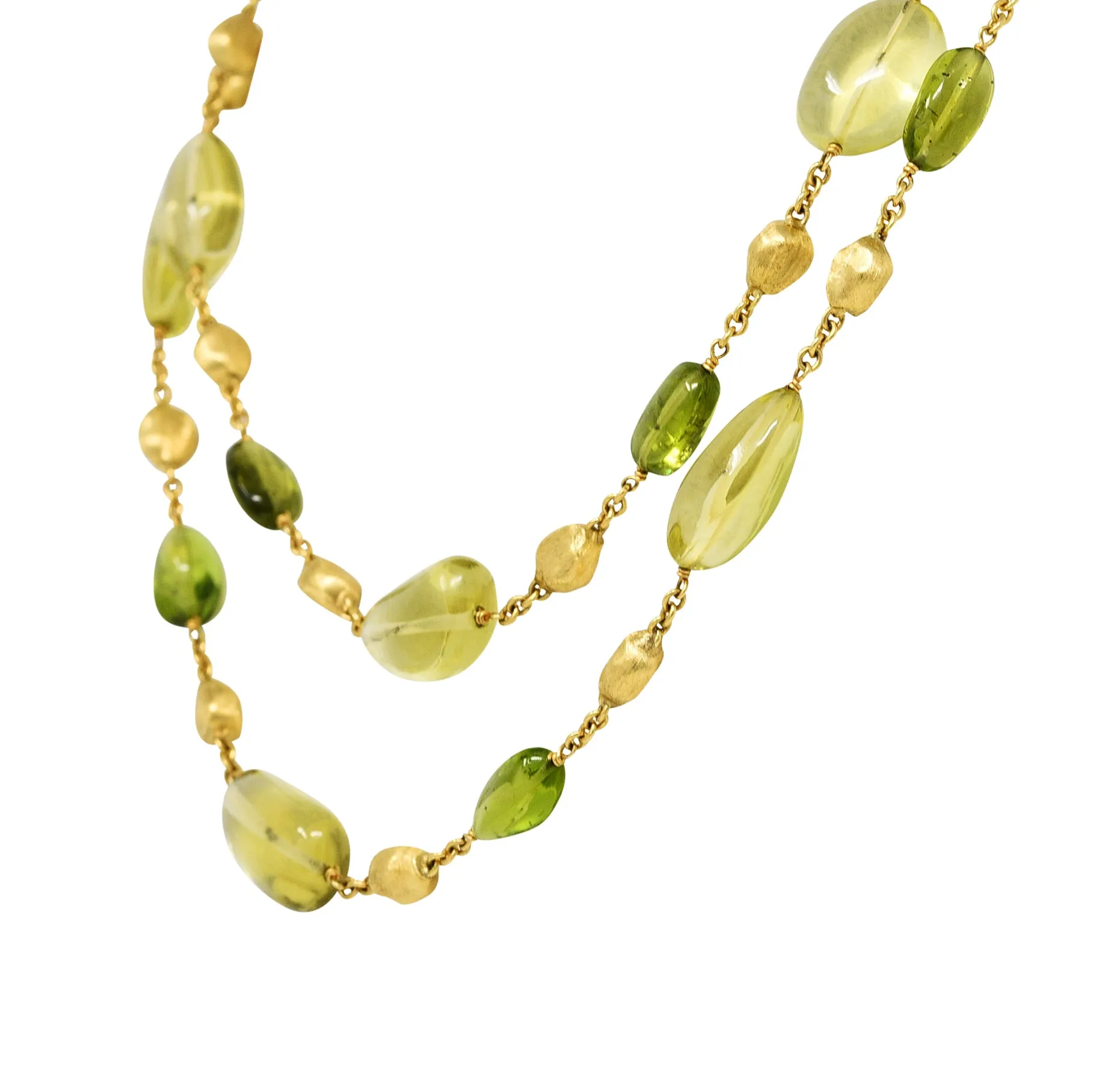 Marco Bicego Peridot Lemon Quartz 18 Karat Gold Gemstone Station Necklace