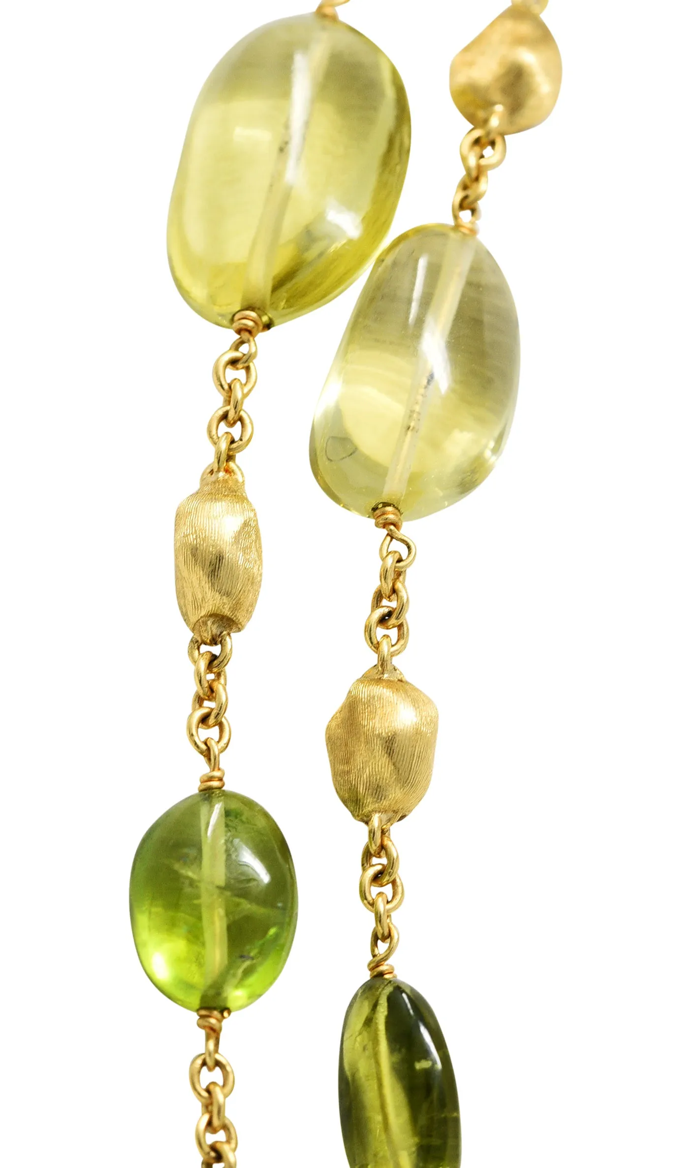 Marco Bicego Peridot Lemon Quartz 18 Karat Gold Gemstone Station Necklace