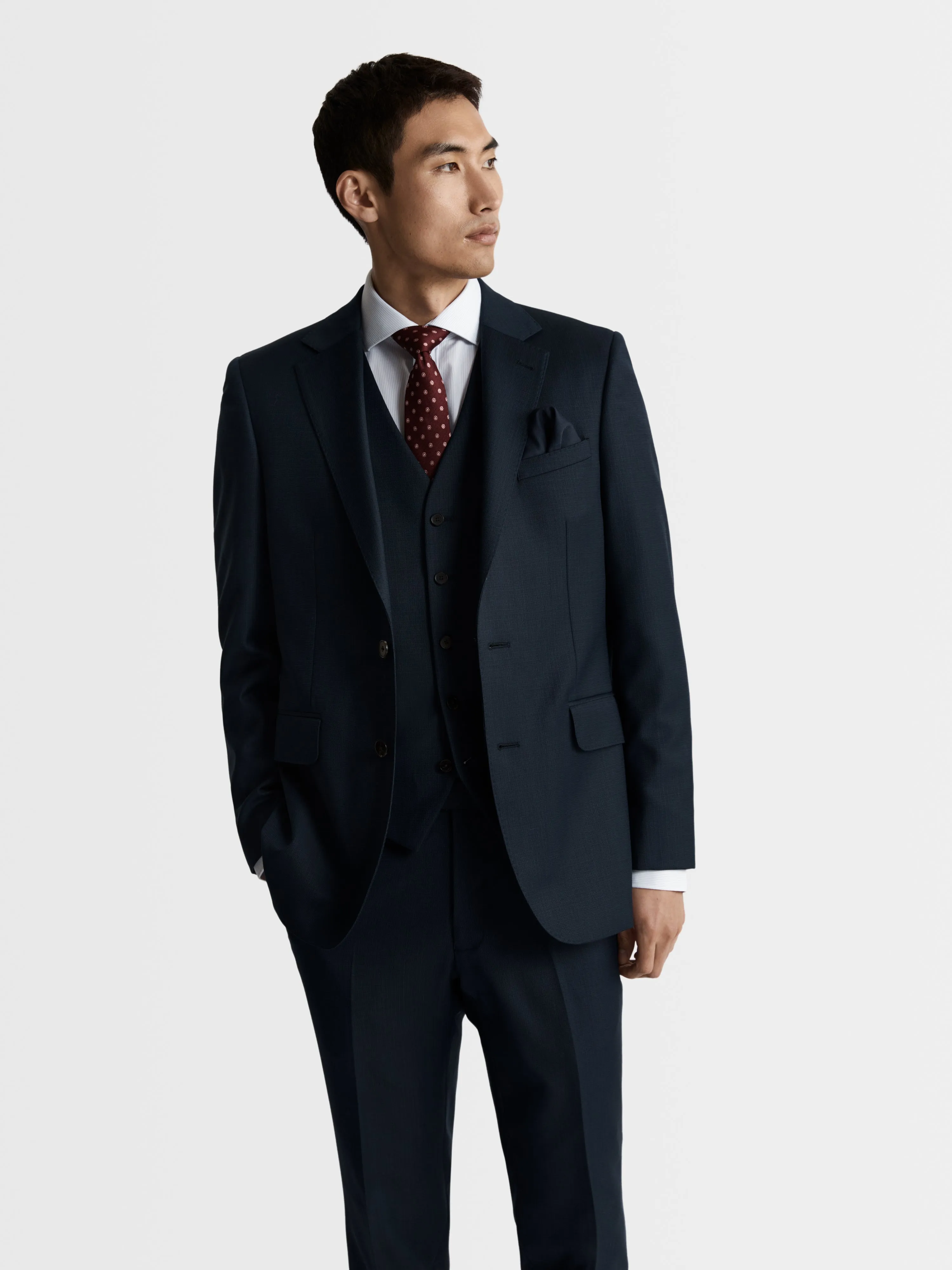 Maxwell Italian Luxury Slim Navy Textured Suit Jacket