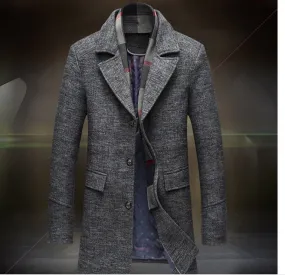 Men Casual Woolen Coat With Scarf