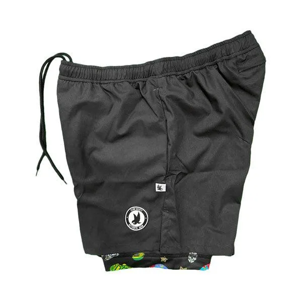 Mens 2-1 Solid Black Sugar Skullz Compression 7 Short