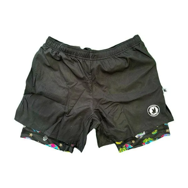 Mens 2-1 Solid Black Sugar Skullz Compression 7 Short