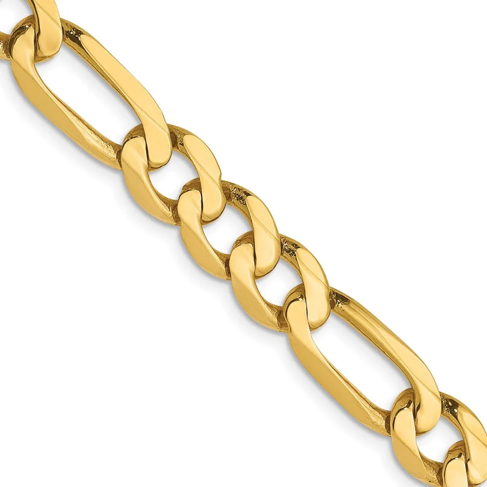 Men's 7mm 14K Yellow Gold Solid Flat Figaro Chain Necklace