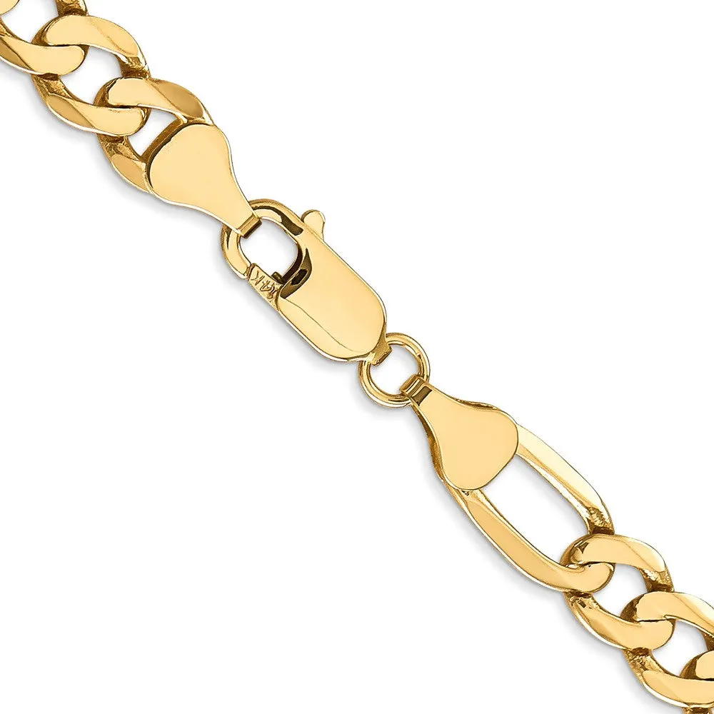 Men's 7mm 14K Yellow Gold Solid Flat Figaro Chain Necklace