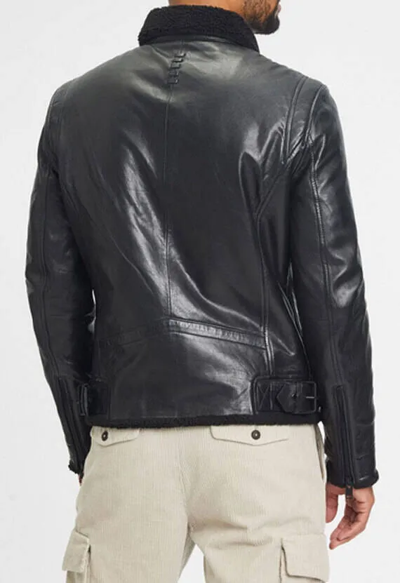 Men's black leather jacket enno biker style