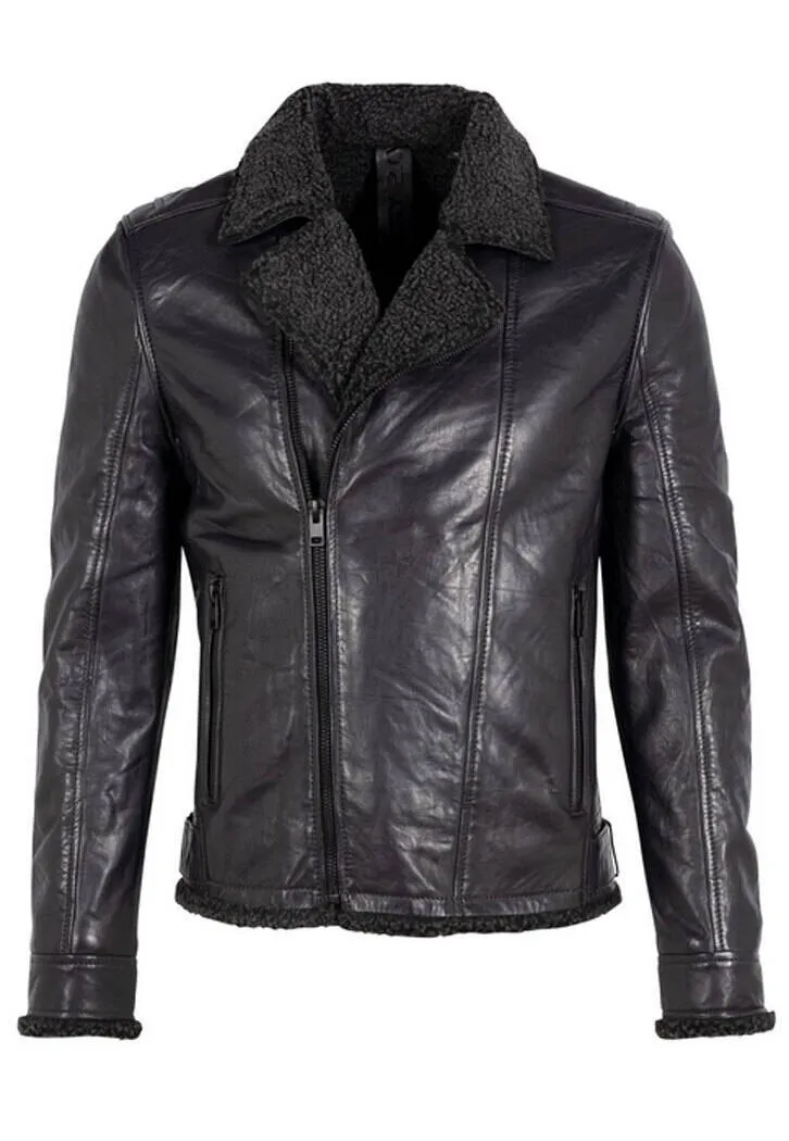 Men's black leather jacket enno biker style