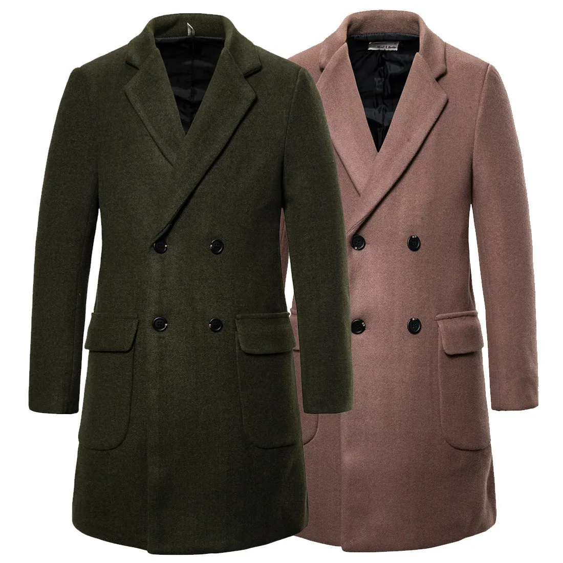 Men's double-breasted woolen trench coat