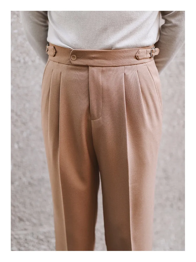 Men's Winter Polyester High Waist Straight Leg Business Casual Pants