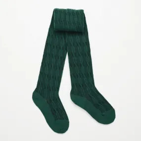 Merino Wool Cable Knit Tights - Forest