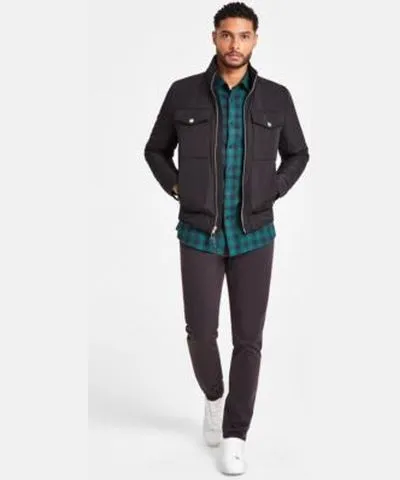 Michael Kors Mens Quilted Full Zip Biker Jacket Classic Fit Shadow Plaid Shirt Parker Slim Fit Stretch Jeans