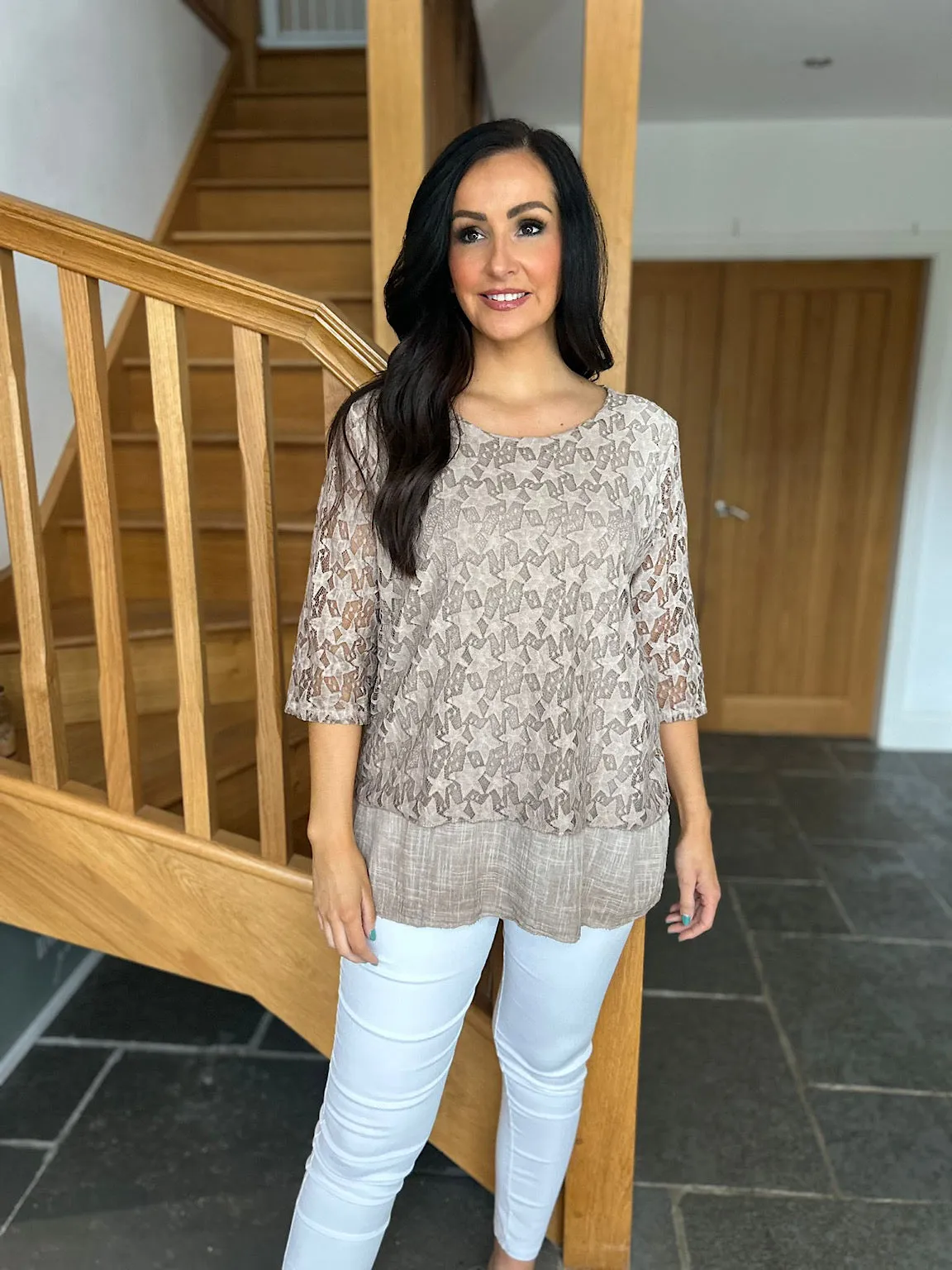 Mocha Multi Star Layered Lace Top Sarah