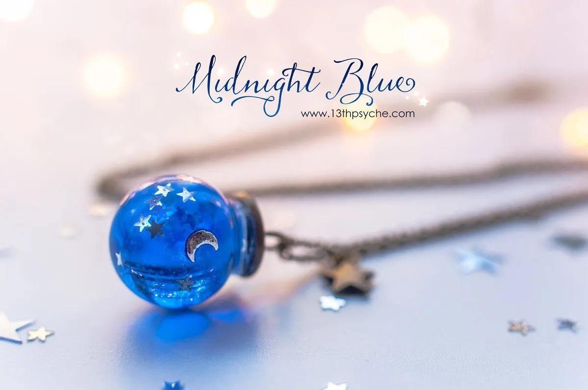 Moon and stars blue sphere necklace