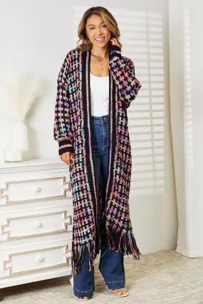 Multicolored Fringe Hem Cardigan