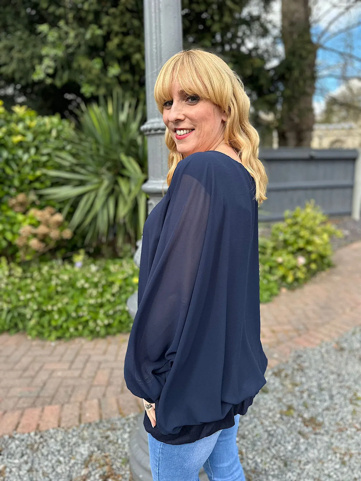 Navy Layered Chiffon Blouse Maya