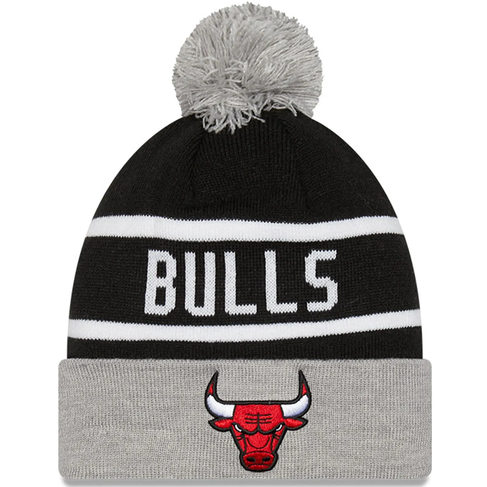 New Era Mens Chicago Bulls NBA Cuffed Sideline Bobble Hat - Black