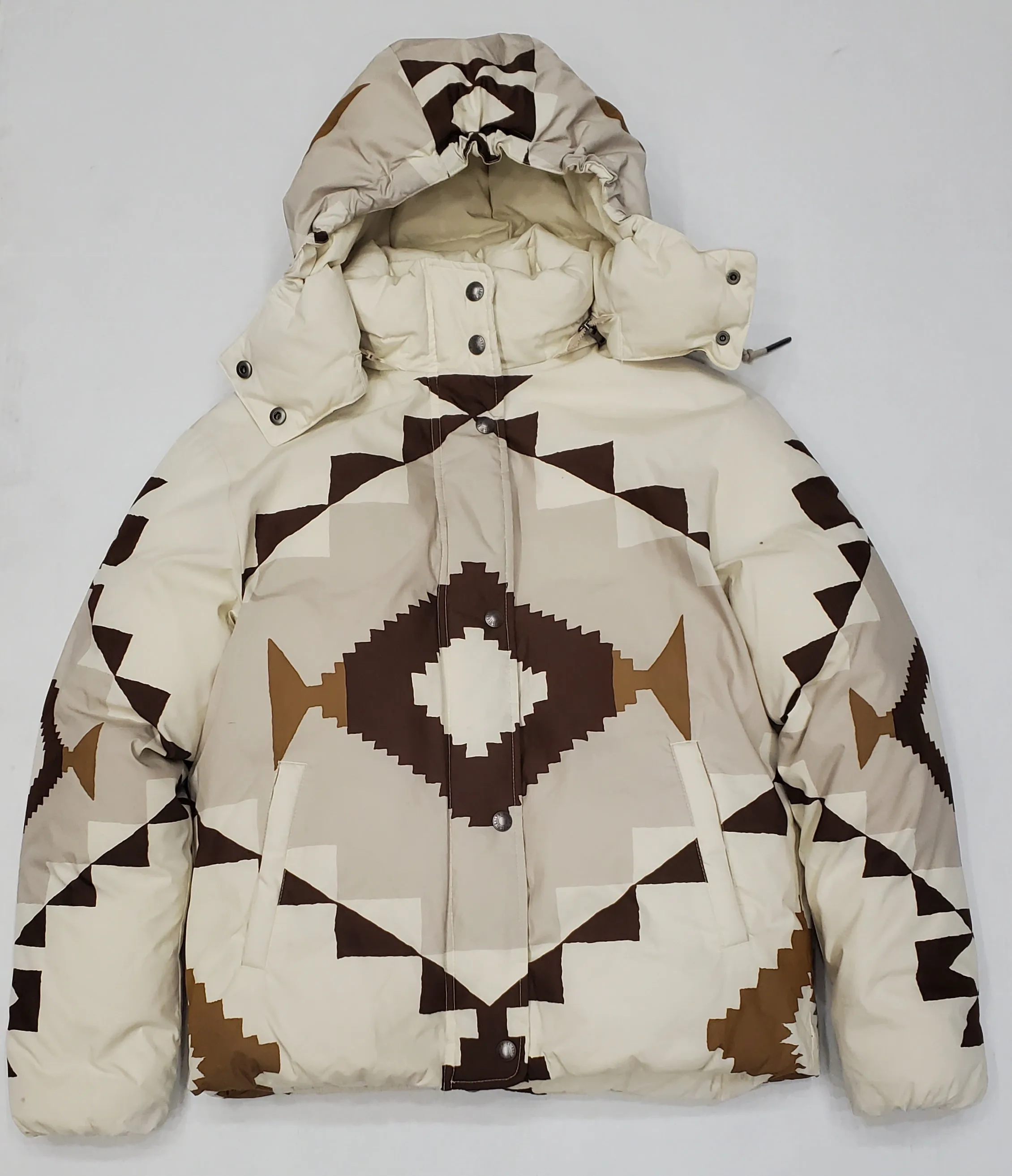 Nwt Polo Ralph Lauren Women's Beige Aztec Down Hooded Jacket