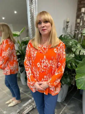 Orange Pleated Leopard Blouse Charlotte