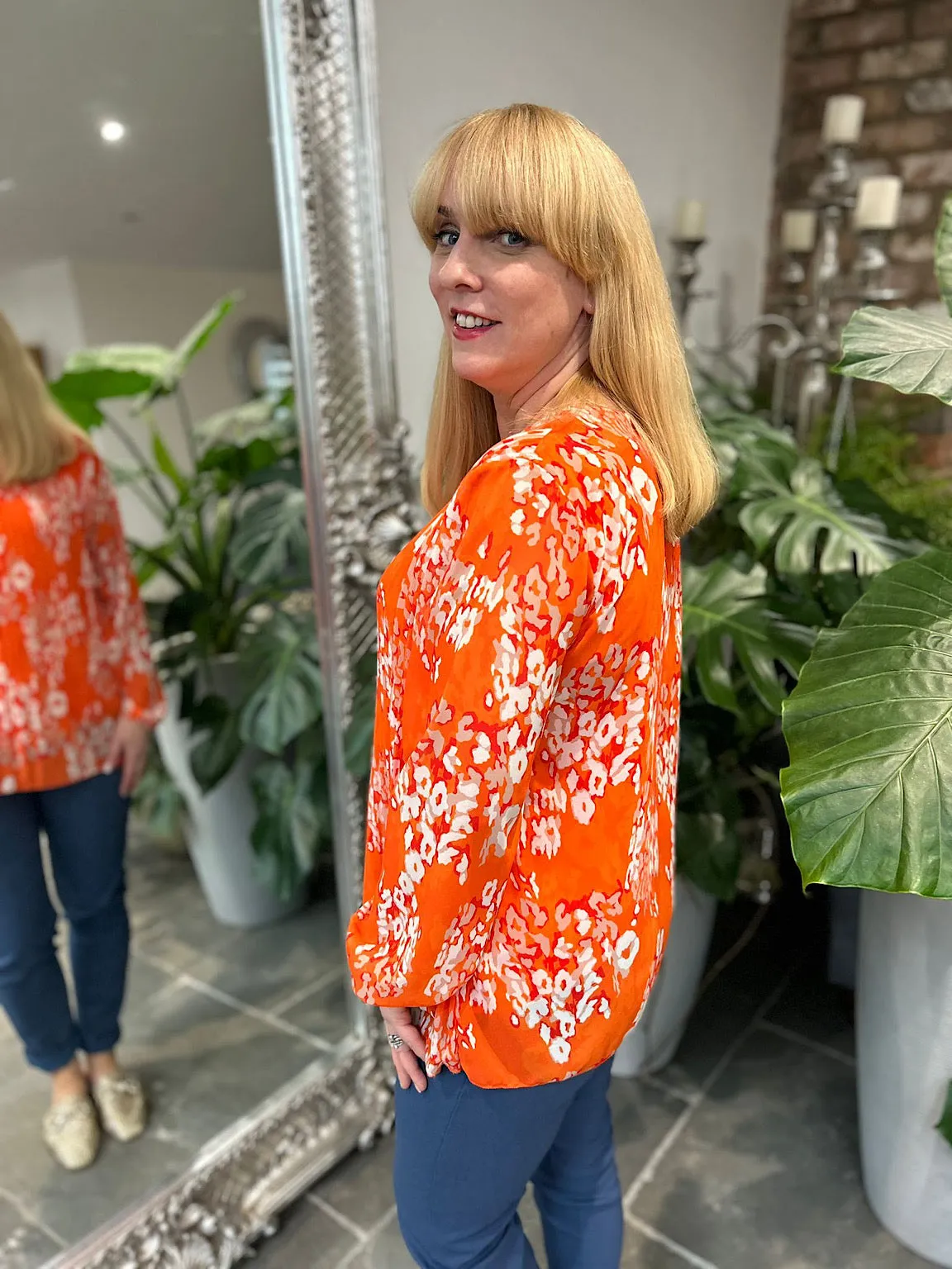 Orange Pleated Leopard Blouse Charlotte