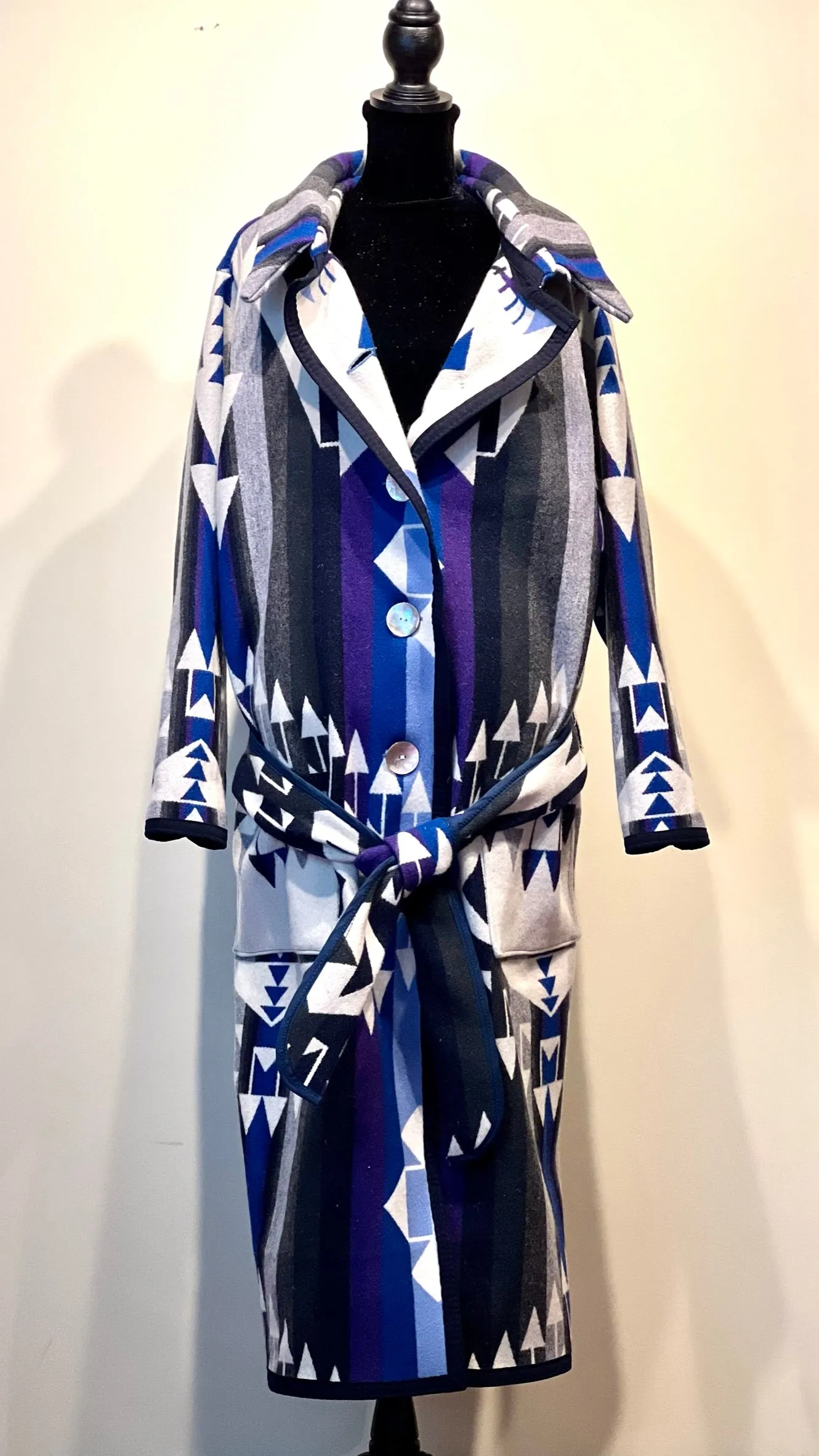 Overcoat- Blue and White Tribal Print