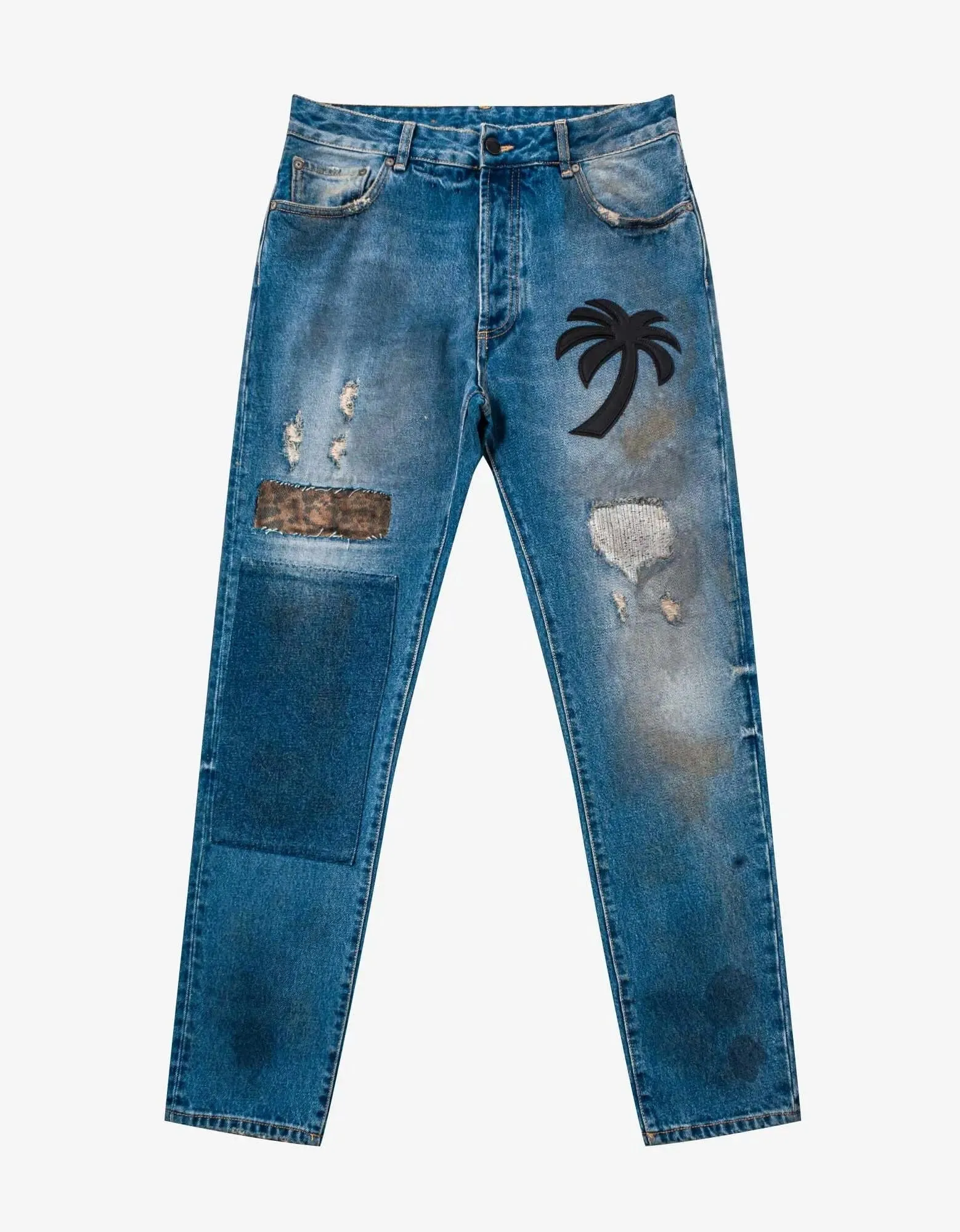 Palm Angels Blue Curved Palm Tree Regular Jeans