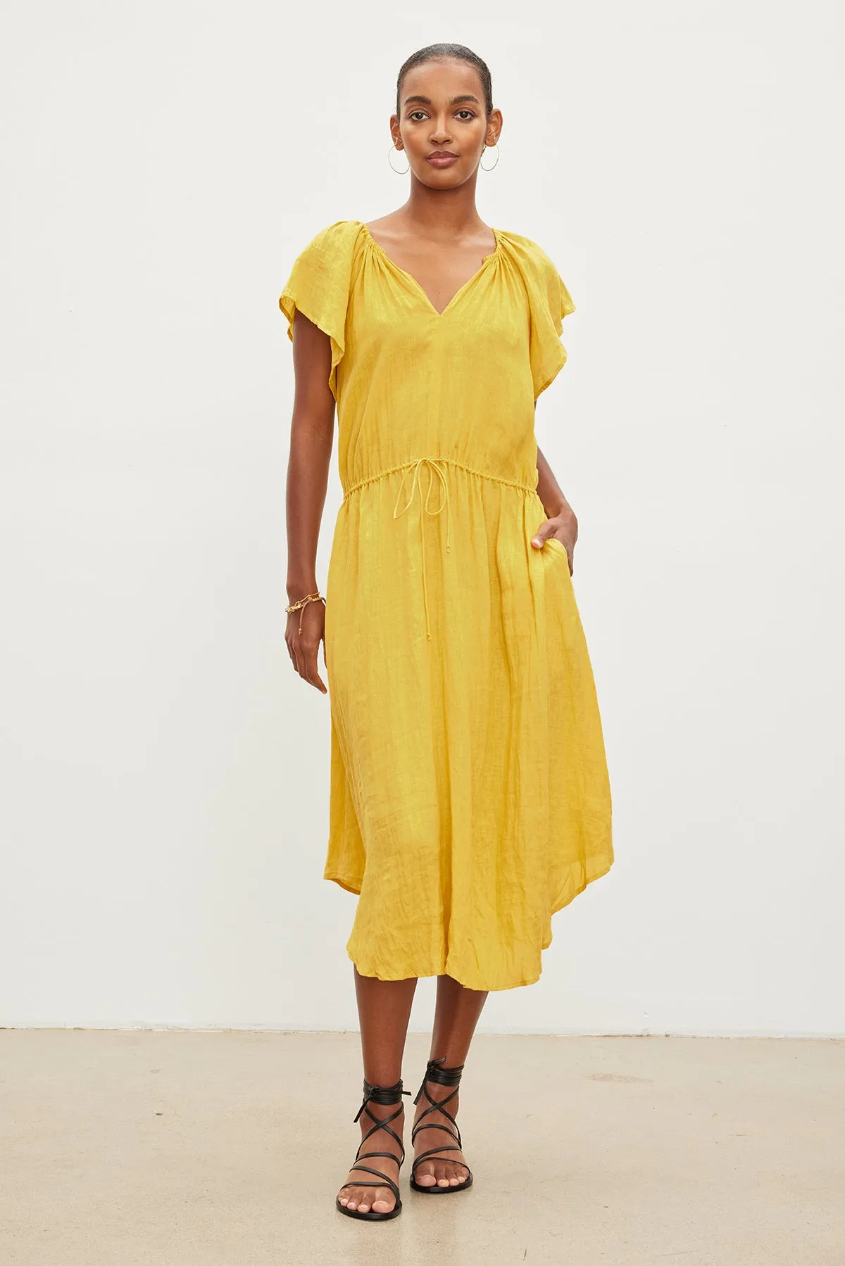 PEPPER LINEN V-NECK DRESS