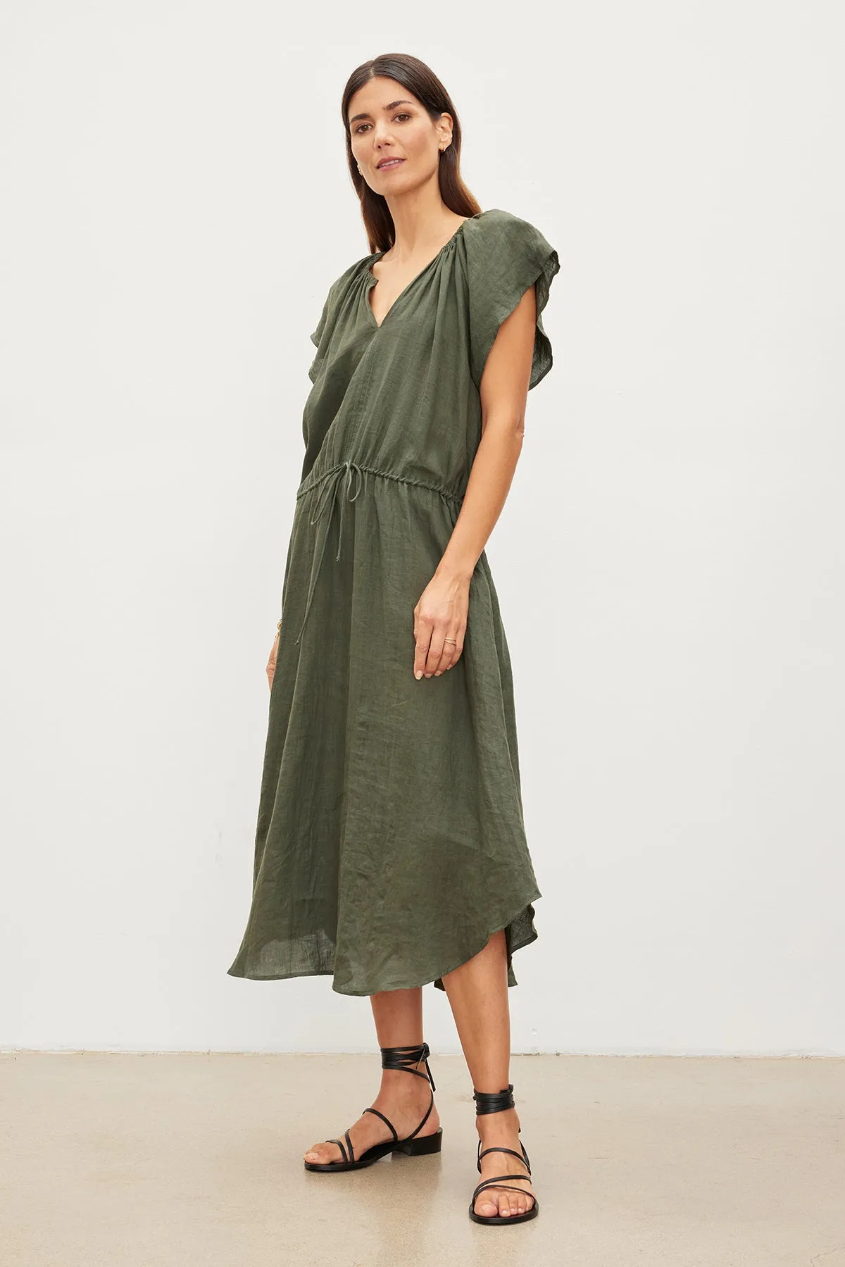 PEPPER LINEN V-NECK DRESS