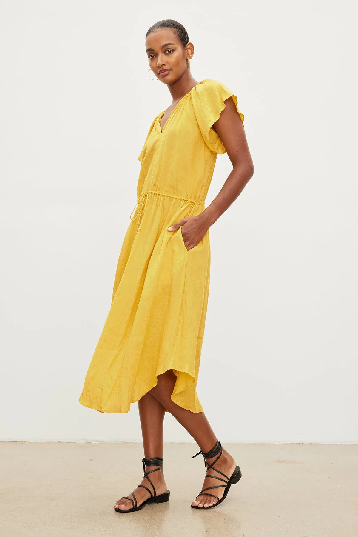 PEPPER LINEN V-NECK DRESS