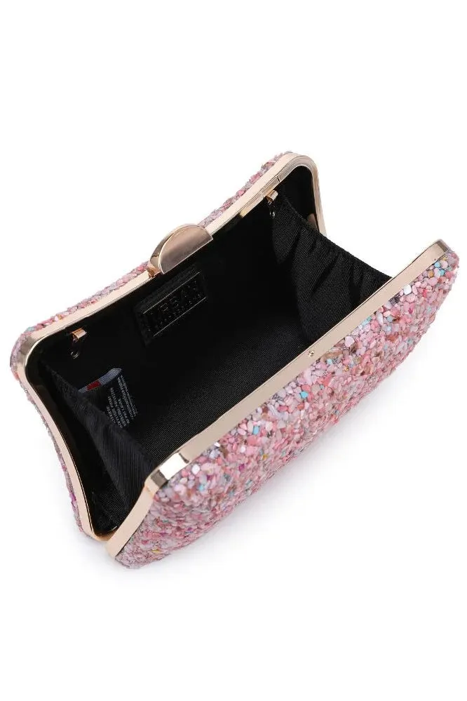 Peta Colorful Acrylic Stones Clutch Bag - Pink