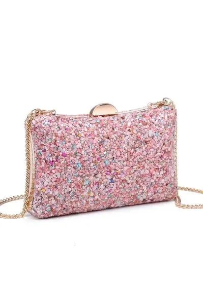 Peta Colorful Acrylic Stones Clutch Bag - Pink