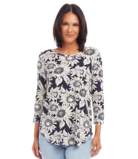 Petite Size Three Quarter Sleeve Shirttail Top