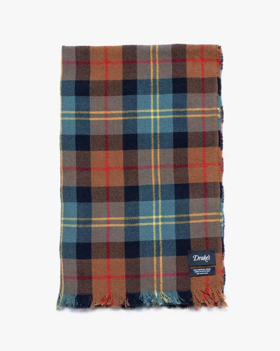 PLAID MERINO WOOL CRINKLE SCARF BROWN/PETROL